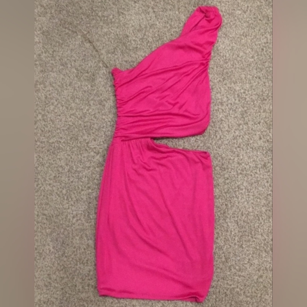 Guess, Side Cut Out One Strap Mini Hot Pink Bandage Dress. Sz Medium